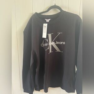 NWT CALVIN KLEIN MENS BLACK CREW NECK LONG SLEEVE SWEATSHIRT SIZE XL